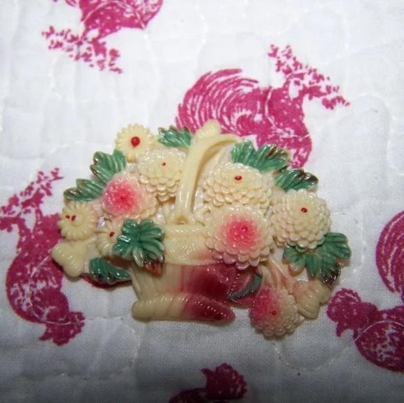 Collectible Vintage Camphor Celluloid Basket of Fl